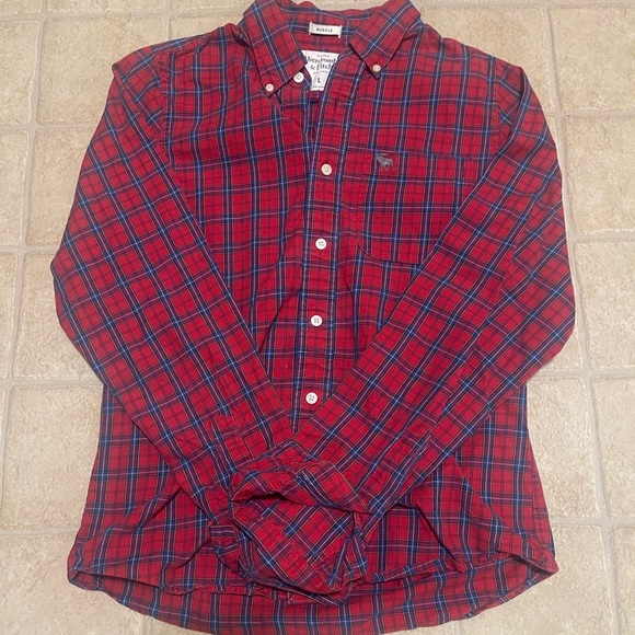 Abercrombie & Fitch Other - Abercrombie & Fitch Muscle Shirt Mens Large Red/bluPlaid Button Down Long Sleeve